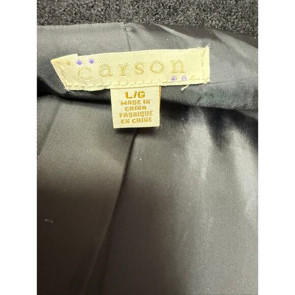 "Carson" 100% Wool Embroidered Floral Black Coat SZ L Netting On Sleeve Dk Fairy - Picture 12 of 16